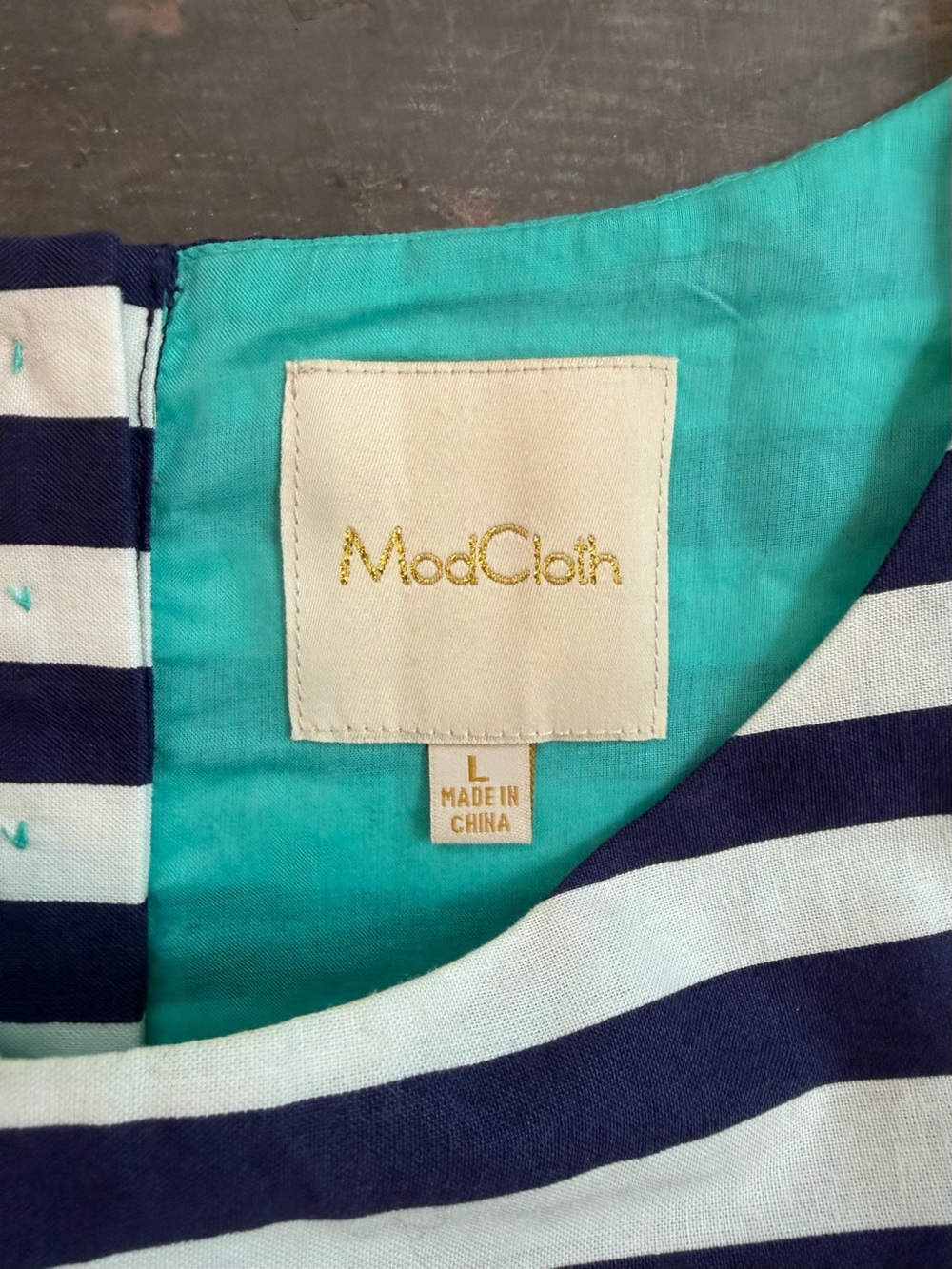 ModCloth Navy and White Striped Dress with Turquoise Lining- L - Picture 4 of 8